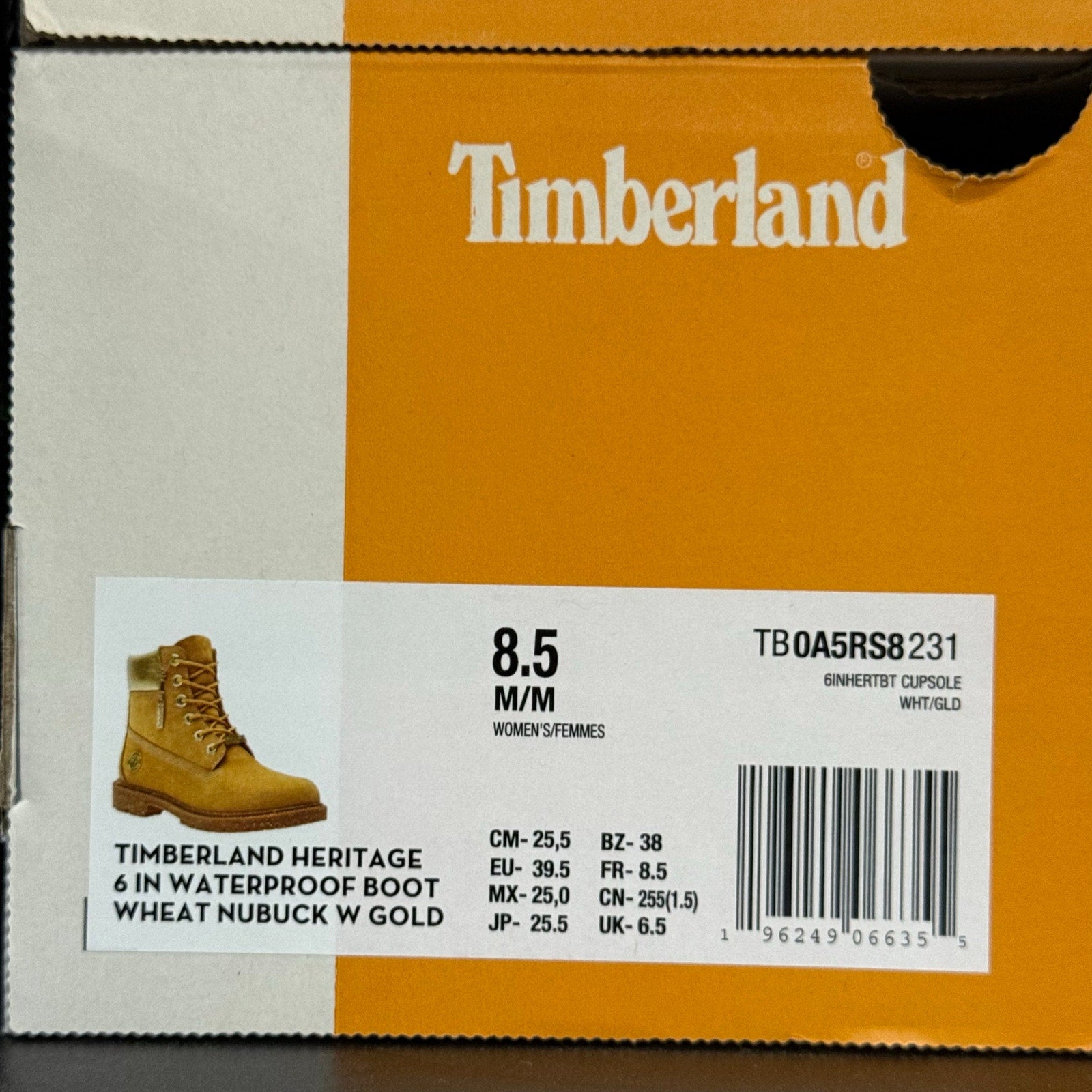 TIMBERLAND Women's 8.5 Heritage 6 IN Boot Premium Wheat Nubuck Waterproof Gold