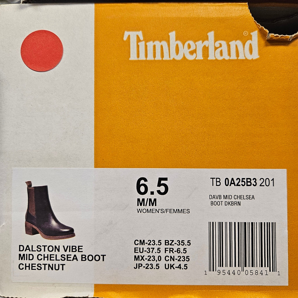 TIMBERLAND WOMEN'S 6.5 DALSTON VIBE MID CHELSEA BOOT CHESTNUT NIB