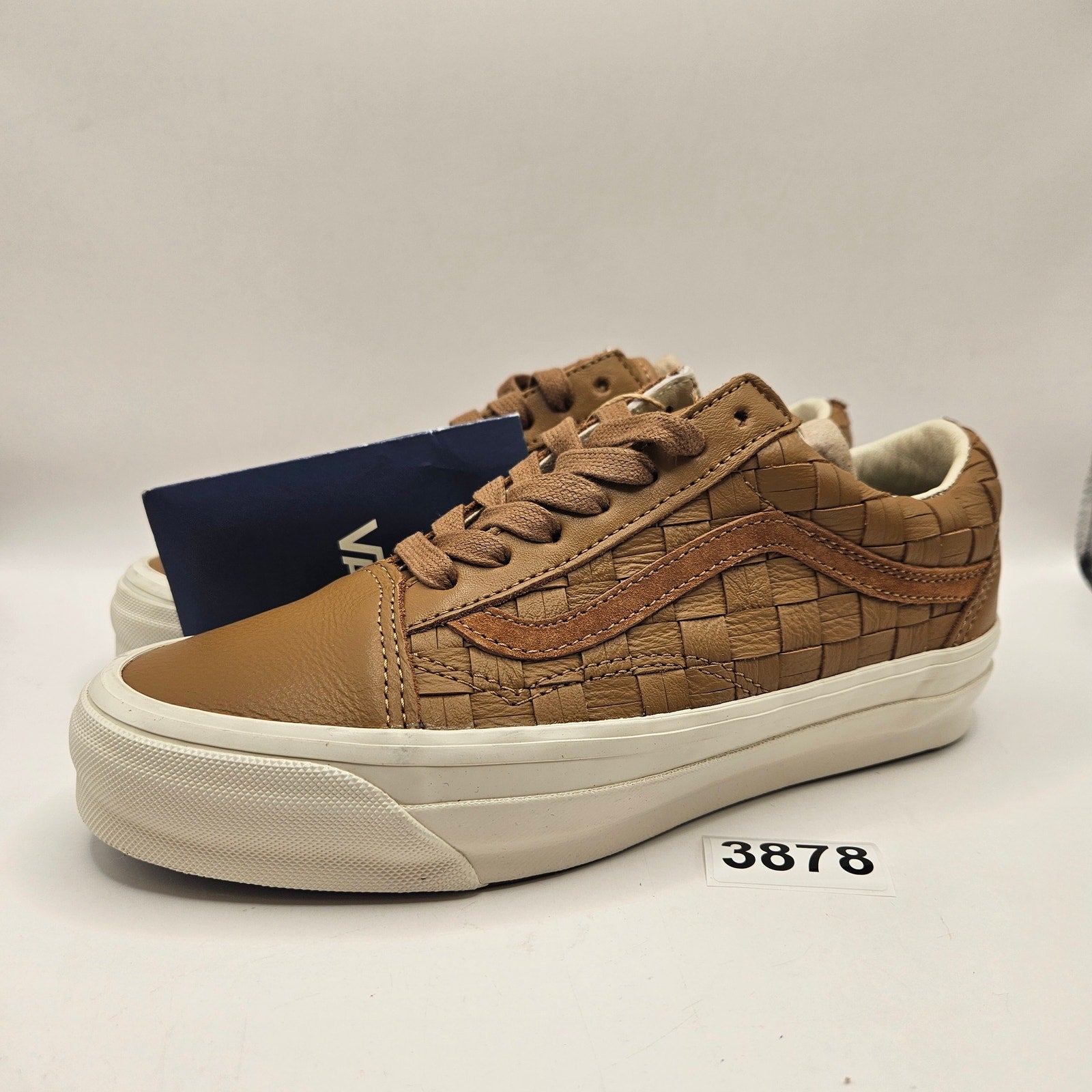 VANS WOMEN'S 7.5 OLD SKOOL LX WOVEN LEATHER TAN WHITE SNEAKERS NWOB