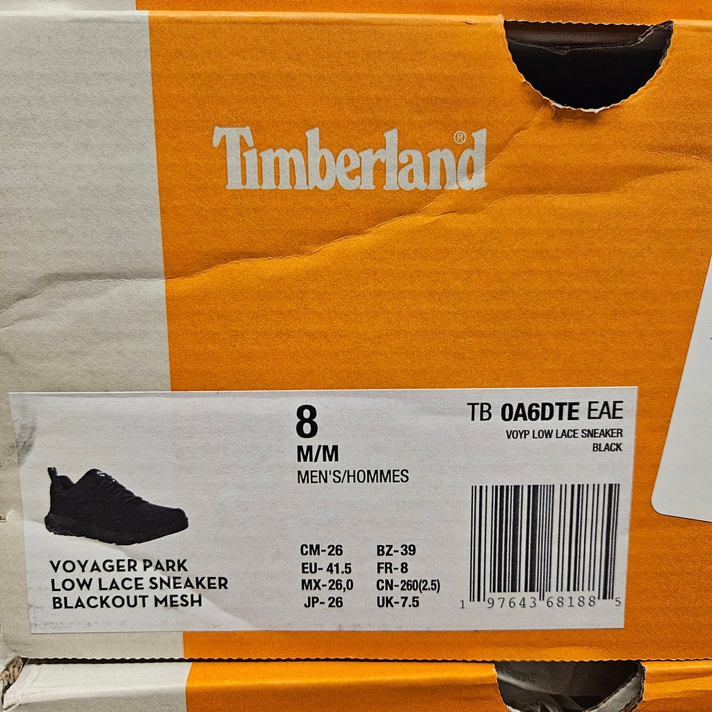 TIMBERLAND MEN'S 8 VOYAGER PARK LOW LACE SNEAKER BLACKOUT MESH NIB