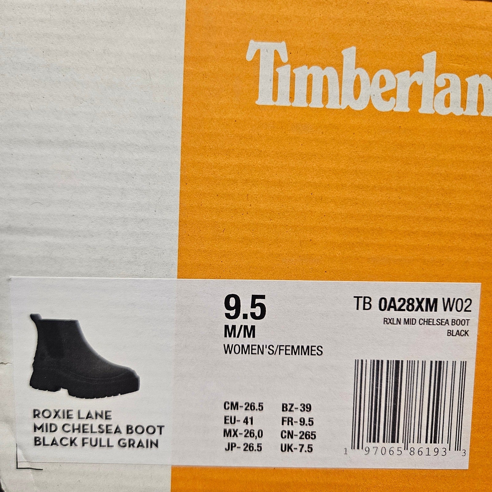 TIMBERLAND WOMEN'S 9.5 ROXIE LANE MID CHELSEA BOOT BLACK FULL GRAIN NIB