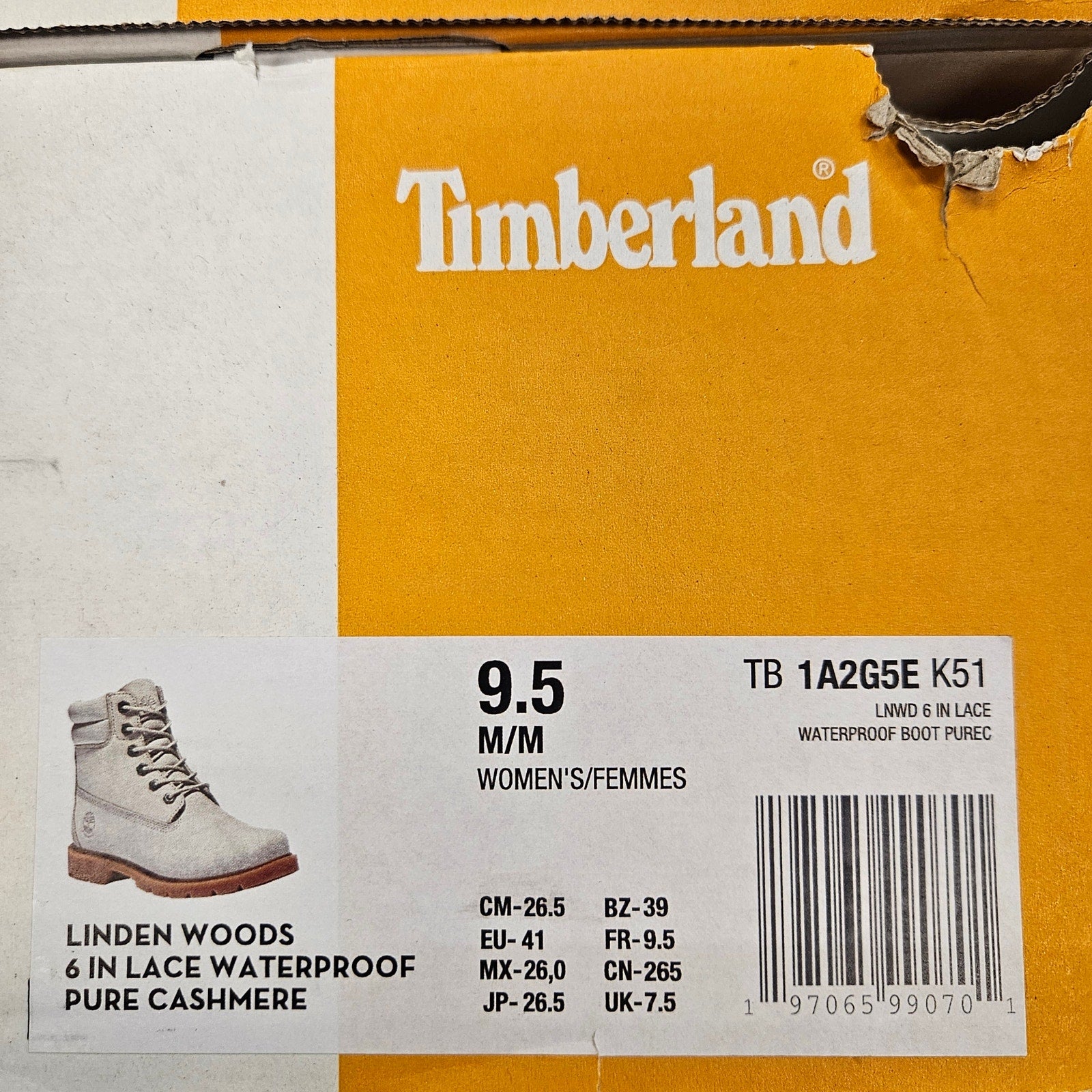 TIMBERLAND WOMEN'S 9.5 LINDEN WOODS 6 IN LACE WATERPROOF BOOT PURE CASHMERE NIB