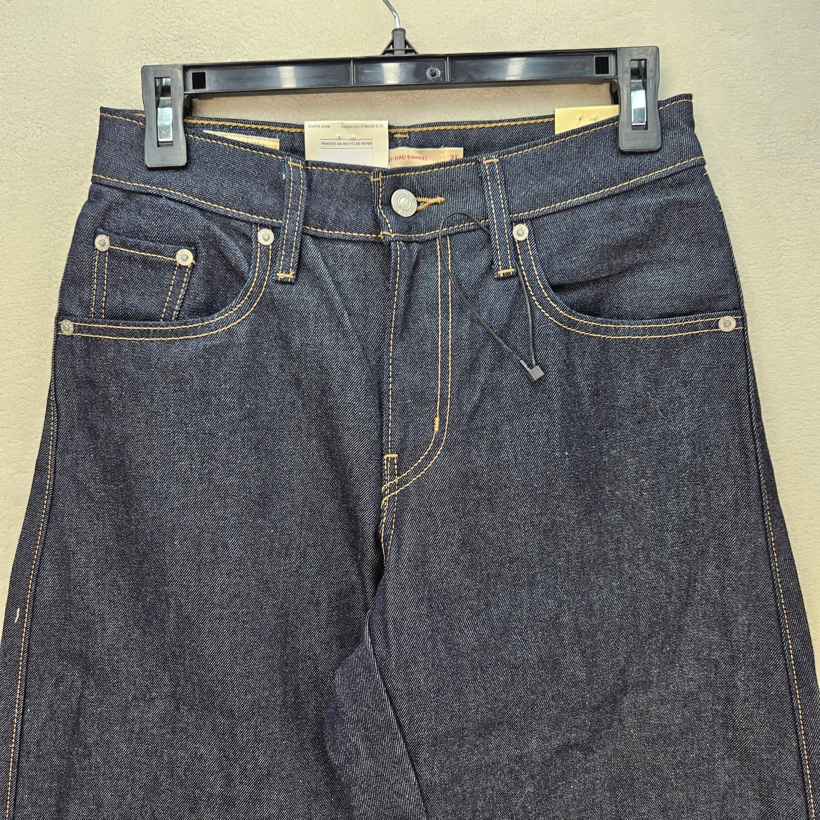 LEVI'S WOMEN'S 25X30 PREMIUM BAGGY DAD BARREL JEANS DARK INDIGO BLUE DENIM NWT