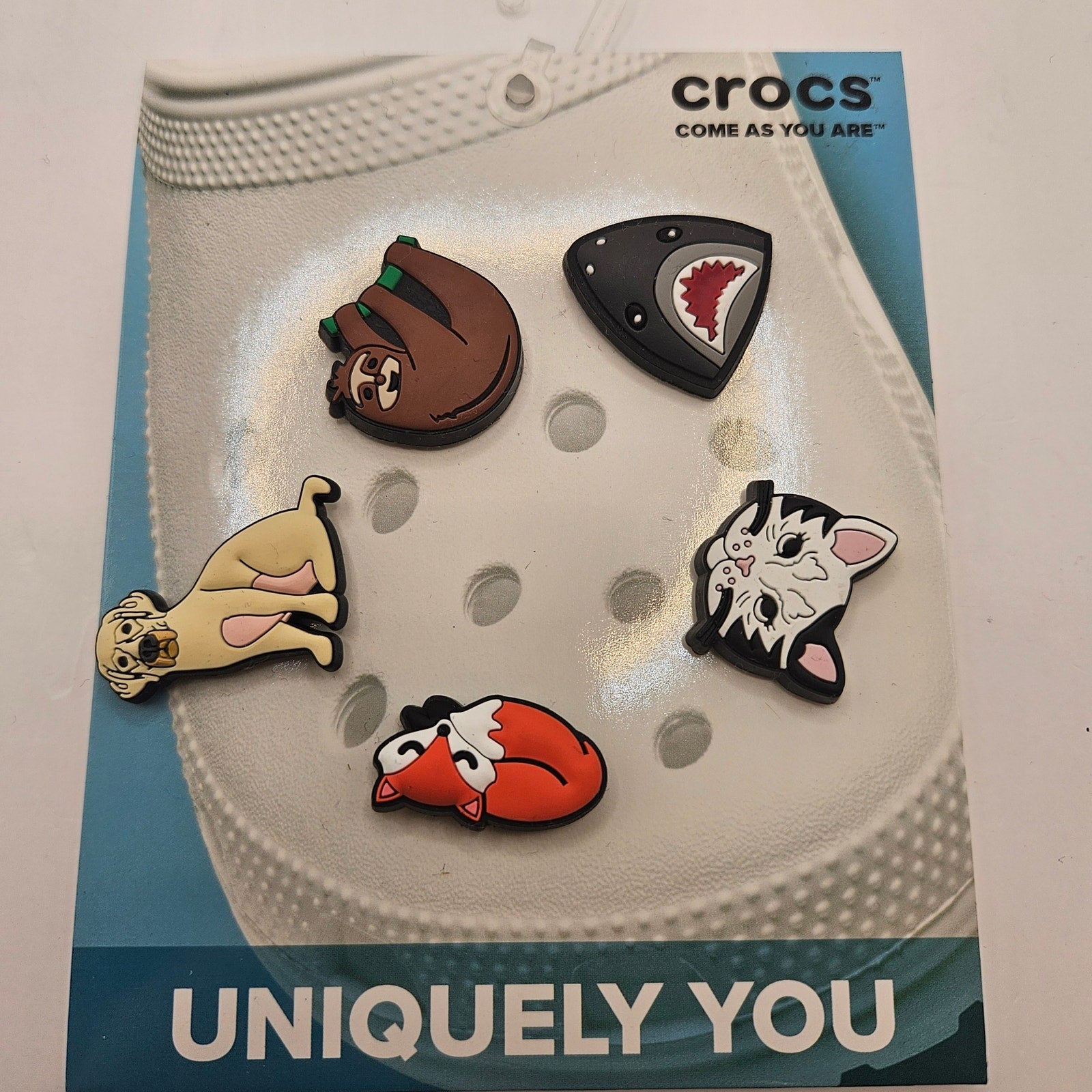 CROCS JIBBITZ 5PC LOT OF 4(20 CHARMS) SMILEY(2)+ANIMAL(1)+DINO(1) NWT