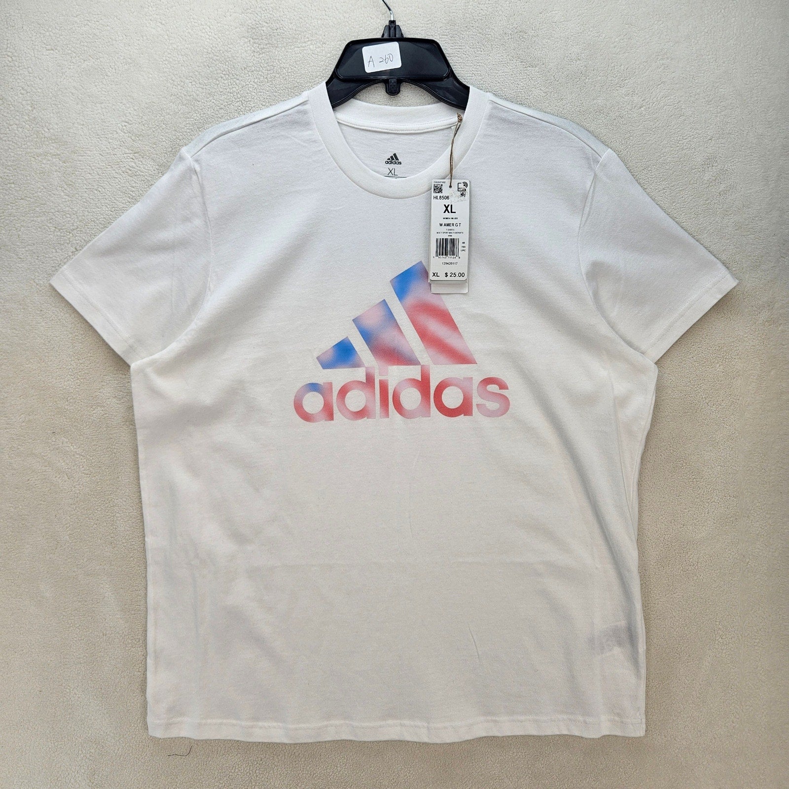 ADIDAS WOMEN'S XL AMERICAN FLAG LOGO WHITE TSHIRT NWT HL8506