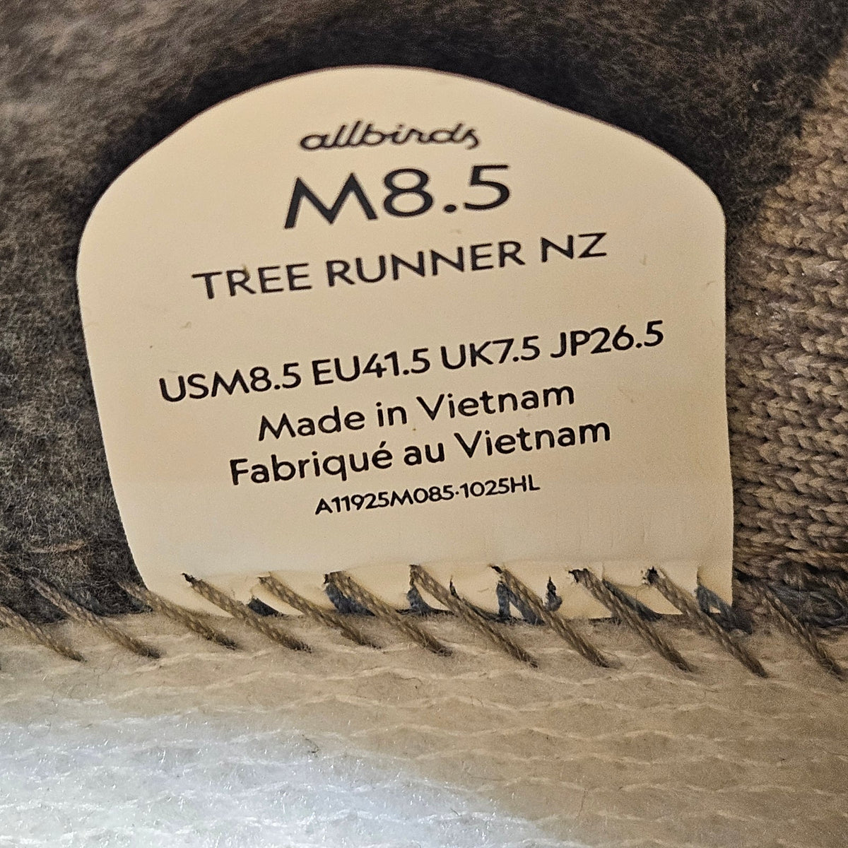 ALLBIRDS MEN'S 8.5 TREE RUNNER NEW ZEALAND NZ MEDIUM GREY BLIZZARD A11925
