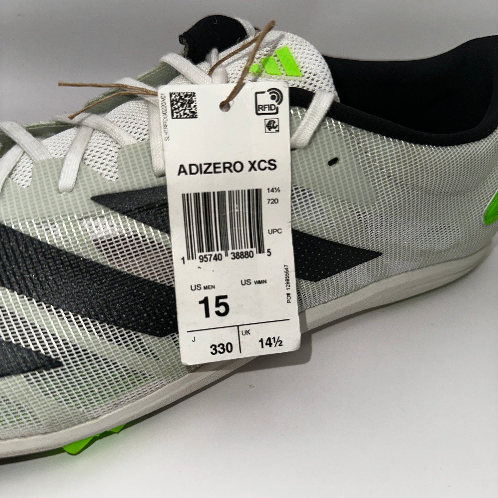 Adidas Adizero XCS Mens 15 Running Cleats White Solar Green GX6681