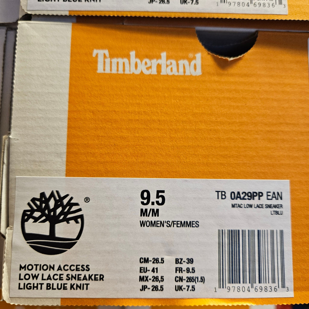 TIMBERLAND WOMEN'S 9.5 MOTION ACESS LOW LACE UP SNEAKER LT BLUE KNIT NIB
