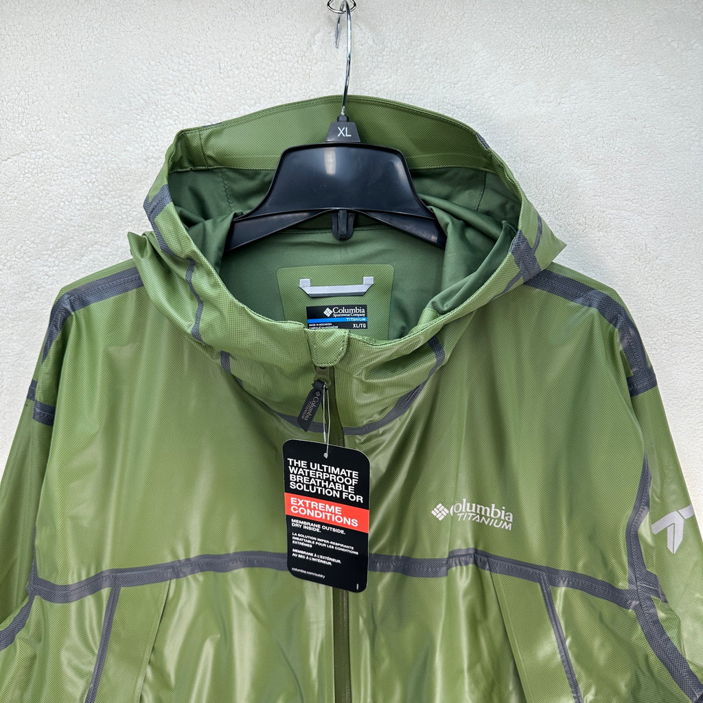 COLUMBIA MEN'S XXL OUTDRY EXTREME MESH HOODED SHELL JACKET GREEN