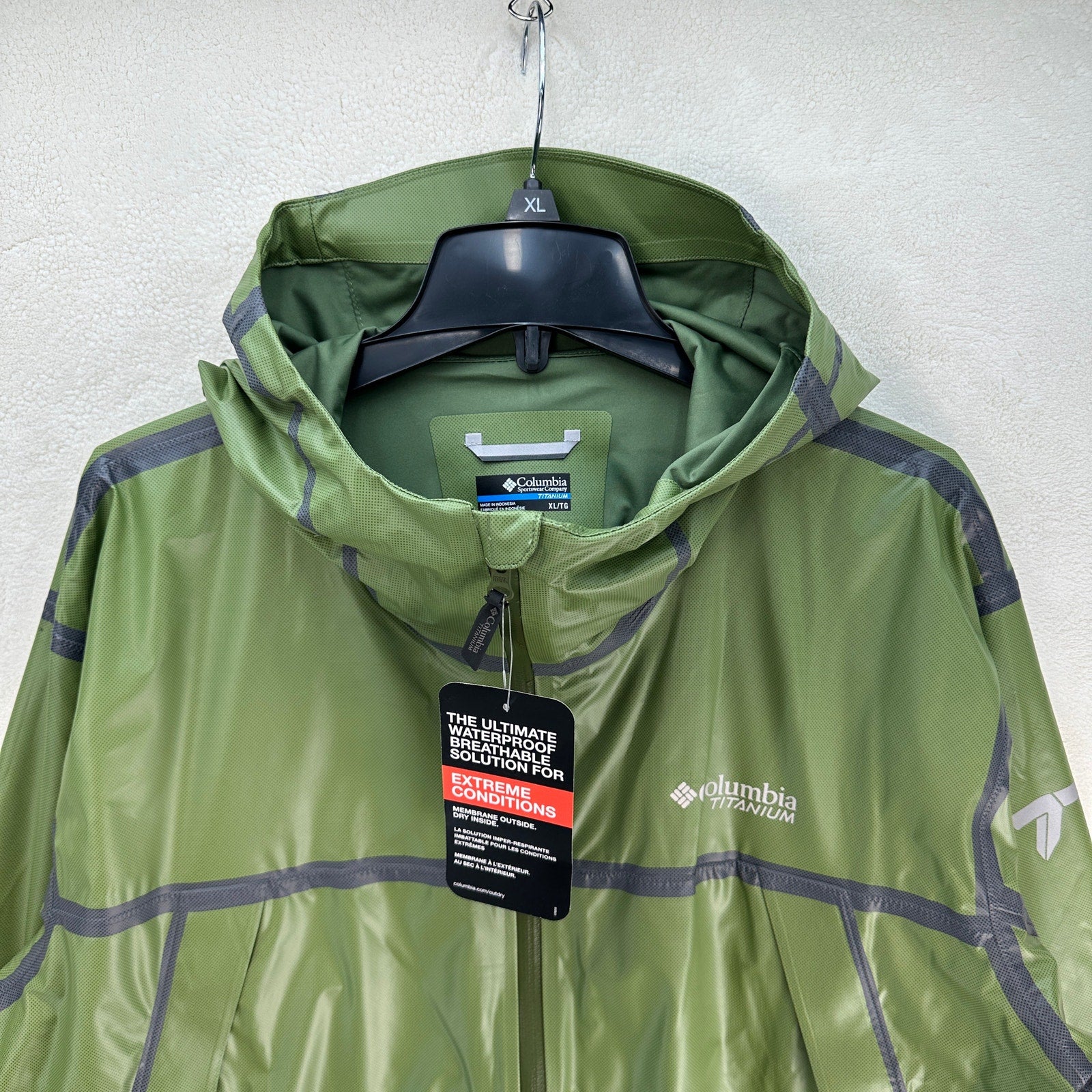 COLUMBIA MEN'S XXL OUTDRY EXTREME MESH HOODED SHELL JACKET GREEN