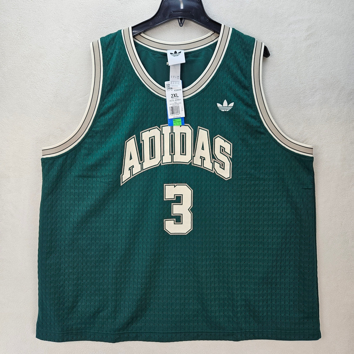 ADIDAS MEN'S XXLARGE ORIGINALS TREFOIL GREEN TANK SIDELINE JERSAEY KG8200 THICK