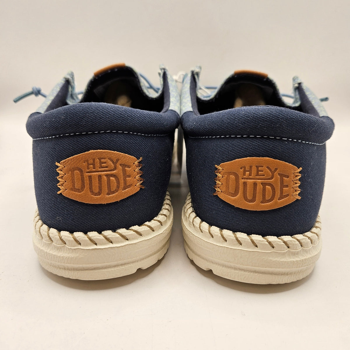 HEY DUDE MEN'S 10 WALLY FUNK BLOCK PRINT FADED DENIM SARGASSO BLUE 43120-4UH