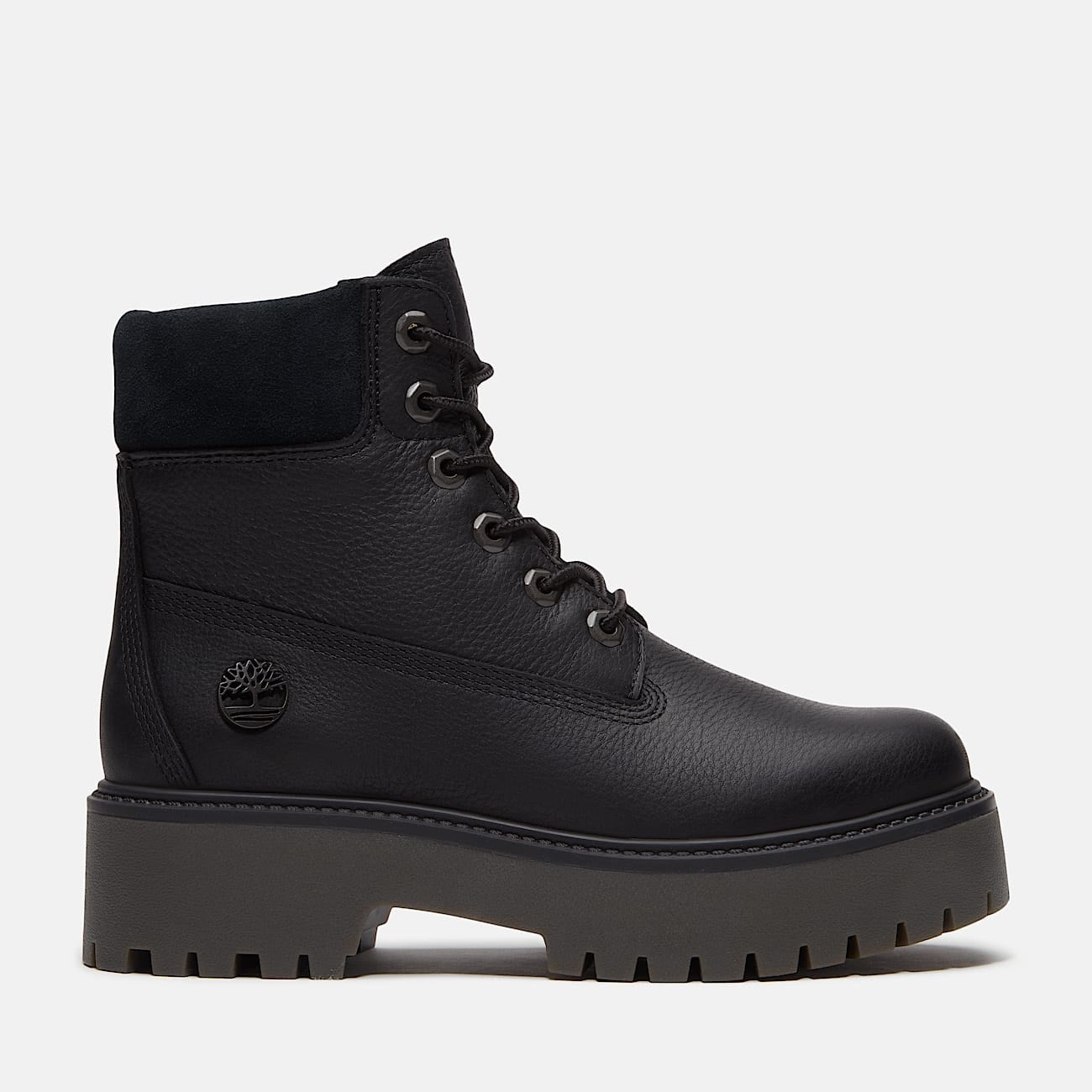 TIMBERLAND WOMEN'S 6 STONE STREET 6 INCH LACE WATERPROOF BLACK FULL GRAIN NIB