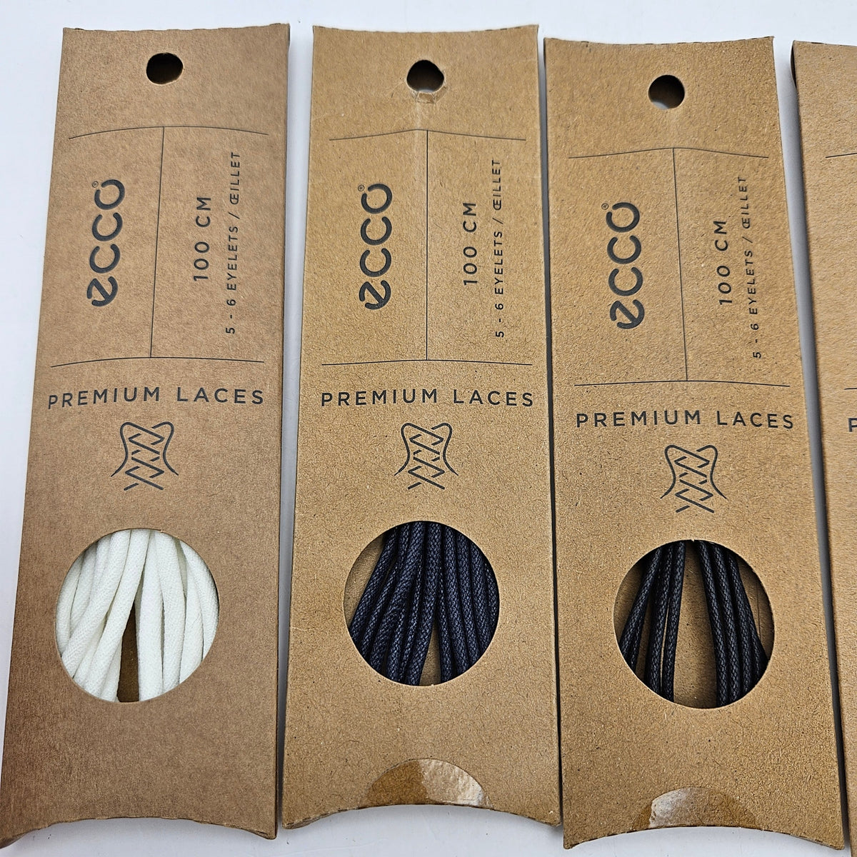 LOT OF 5 - ECCO PREMIUM LACES 100/120/150CM BLACK/MARINE/WHITE ROUND NIB 5 PAIRS
