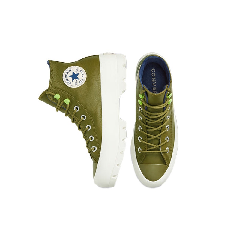 CONVERSE WOMEN'S 10 CHUCK TAYLOR ALL STAR GTX LUGGED LEATHER DARK MOSS GREEN