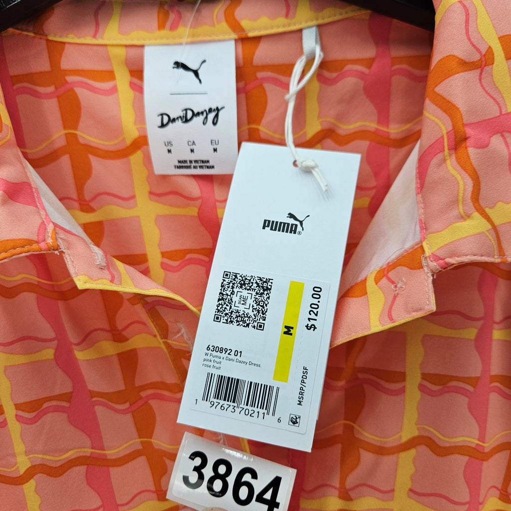 PUMA X DANI DAZEY WOMEN'S MEDIUM SUNDRESS PINK FRUIT PLAID GOLF DRESS NWT 630892