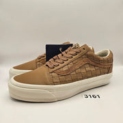 VANS M7.5 W9 OLD SKOOL LX WOVEN LEATHER TAN WHITE SNEAKERS NWOB