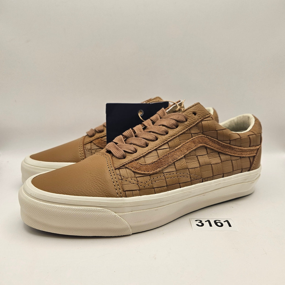 VANS M7.5 W9 OLD SKOOL LX WOVEN LEATHER TAN WHITE SNEAKERS NWOB