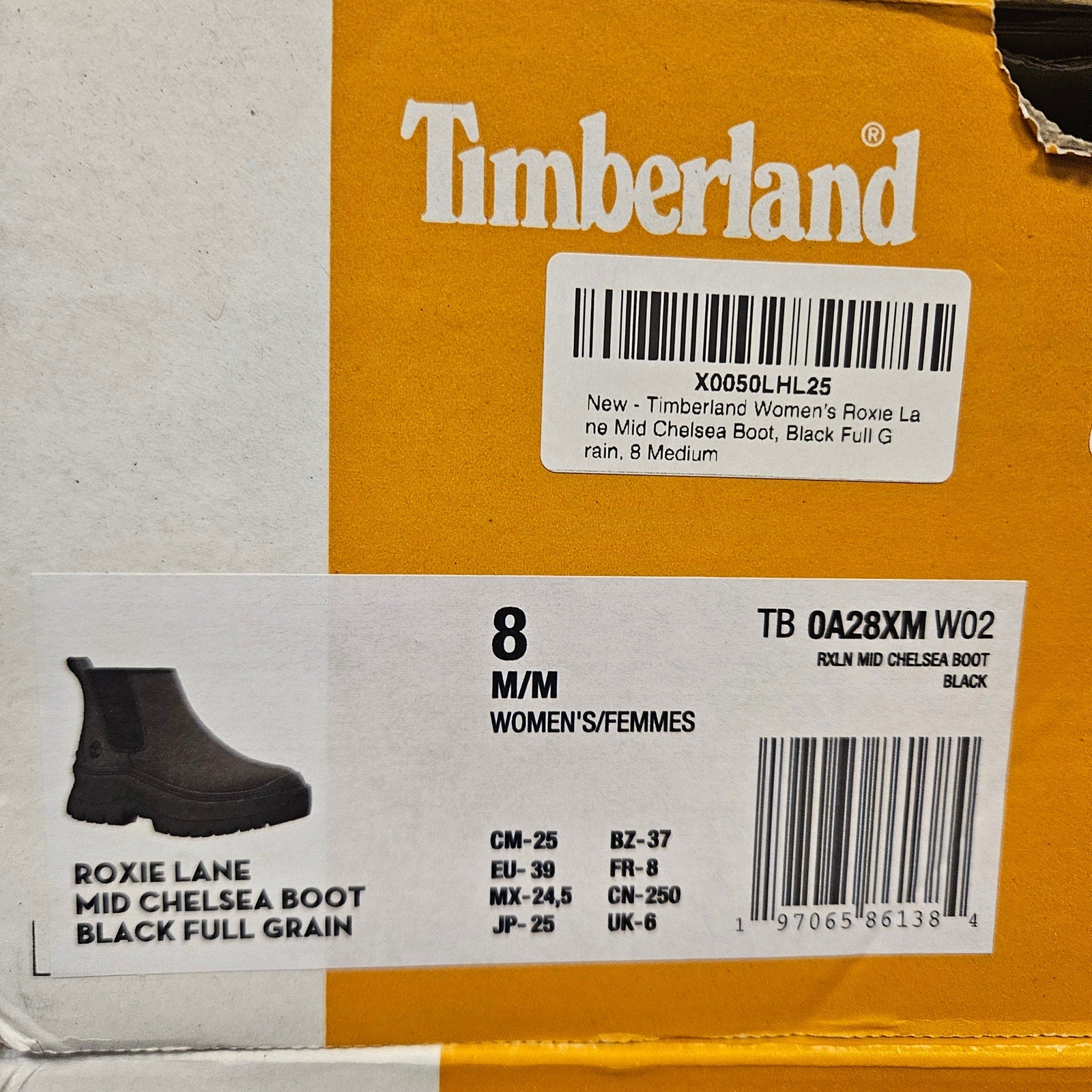 TIMBERLAND WOMEN'S 8 ROXIE LANE MID CHELSEA BOOT BLACK FULL GRAIN NIB