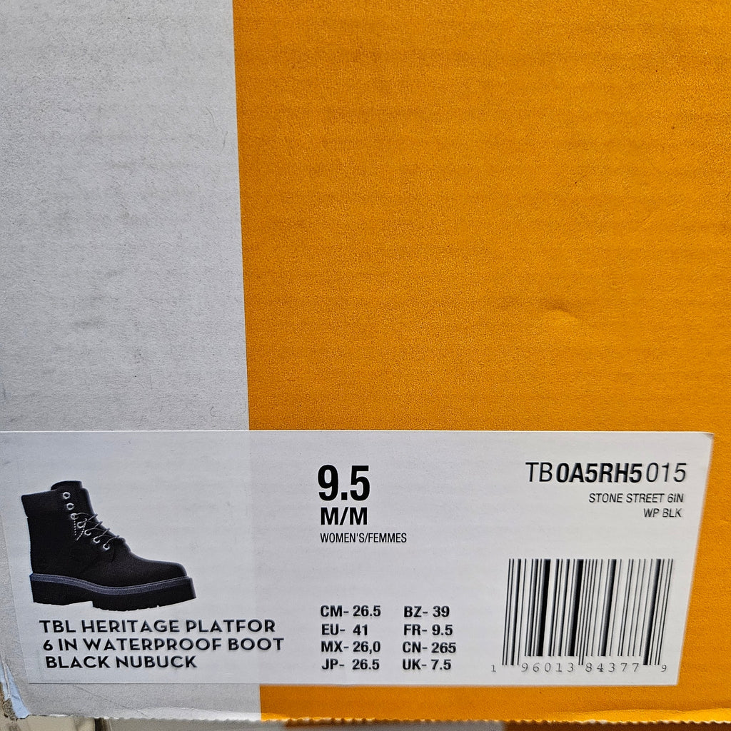 TIMBERLAND WOMEN'S 9.5 HERITAGE PLATFORM 6-INCH WATERPROOF BOOT BLACK NUBUCK NIB