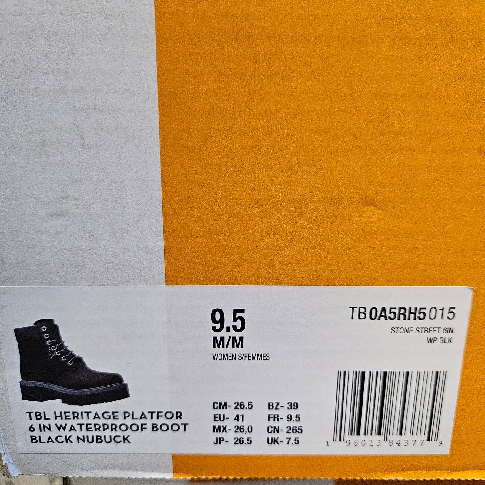 TIMBERLAND WOMEN'S 9.5 HERITAGE PLATFORM 6-INCH WATERPROOF BOOT BLACK NUBUCK NIB