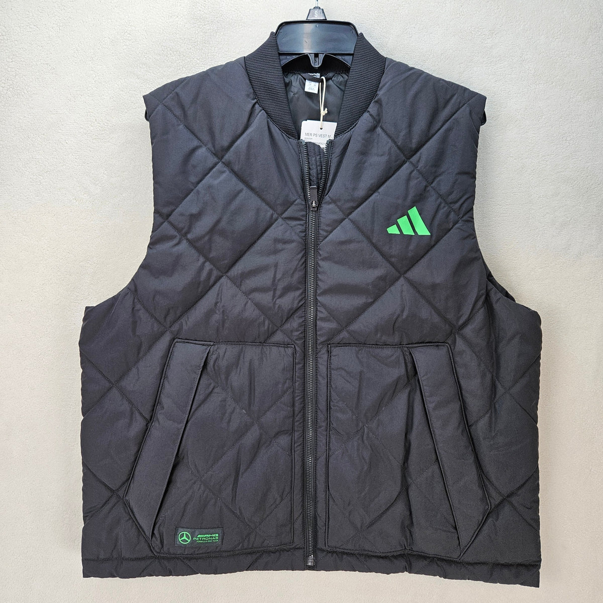 ADIDAS MEN'S LARGE MERCEDES AMG PETRONAS FORMULA 1 DOWN VEST BLACK JX8773