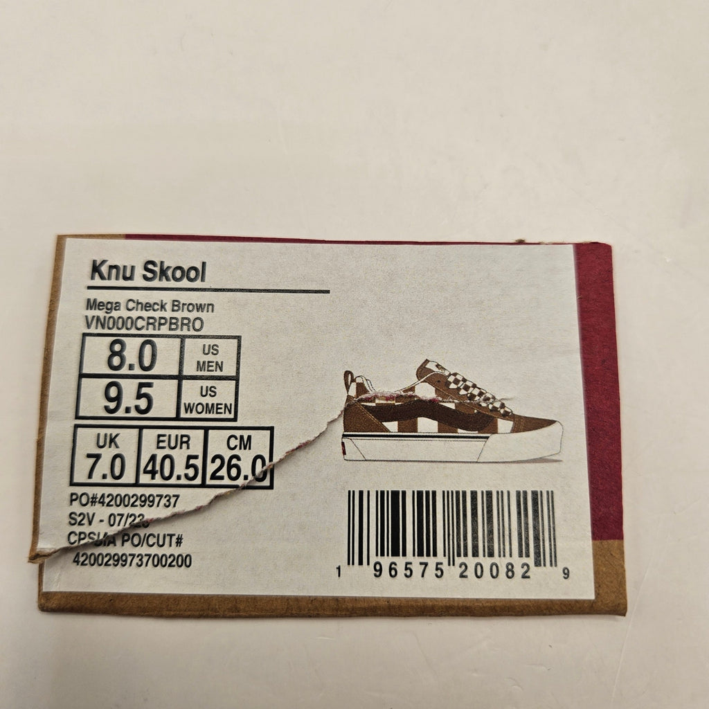 VANS MEN'S 8 KNU SKOOL MEGA CHECK BROWN NWOB VN000CRPBRO