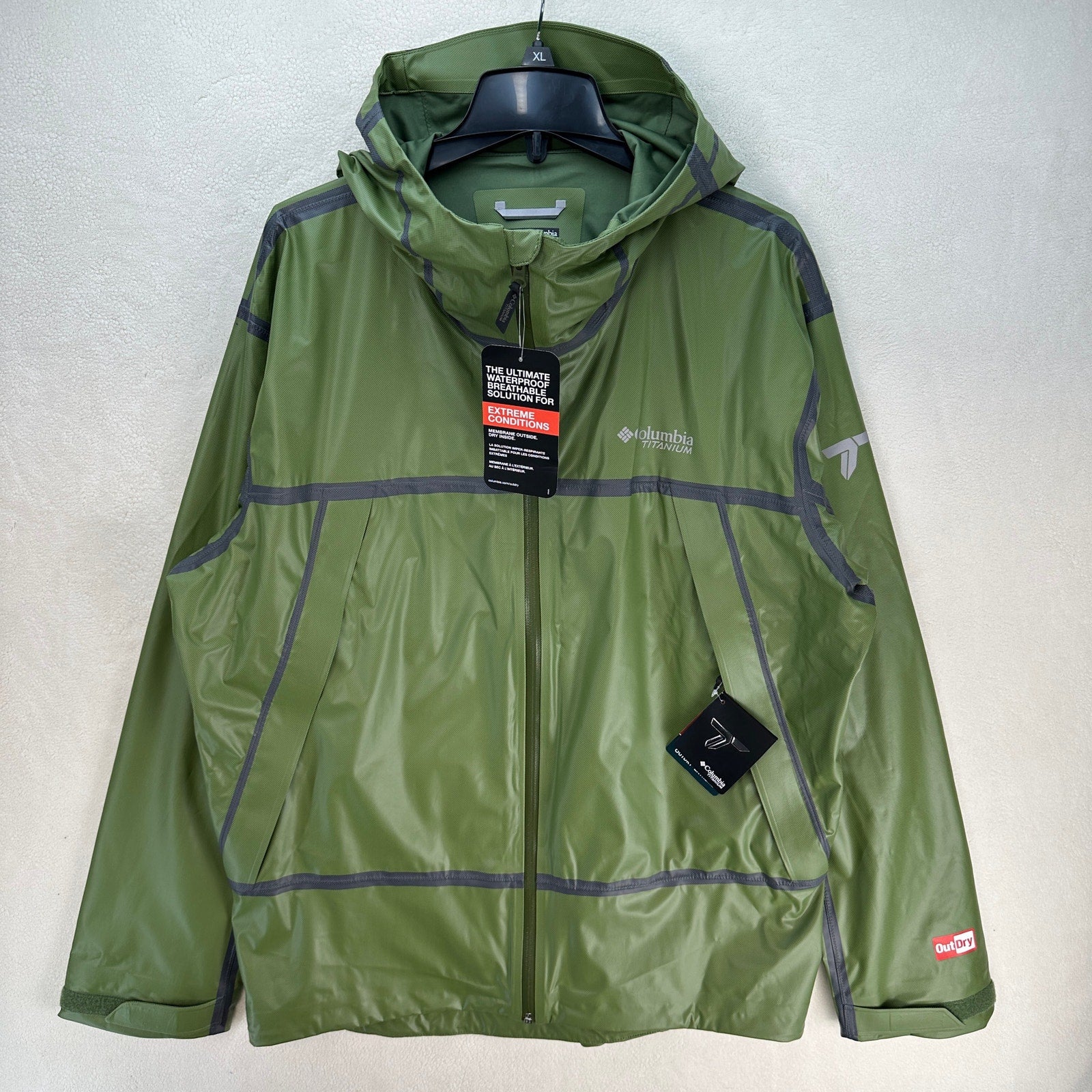 COLUMBIA MEN'S XXL OUTDRY EXTREME MESH HOODED SHELL JACKET GREEN
