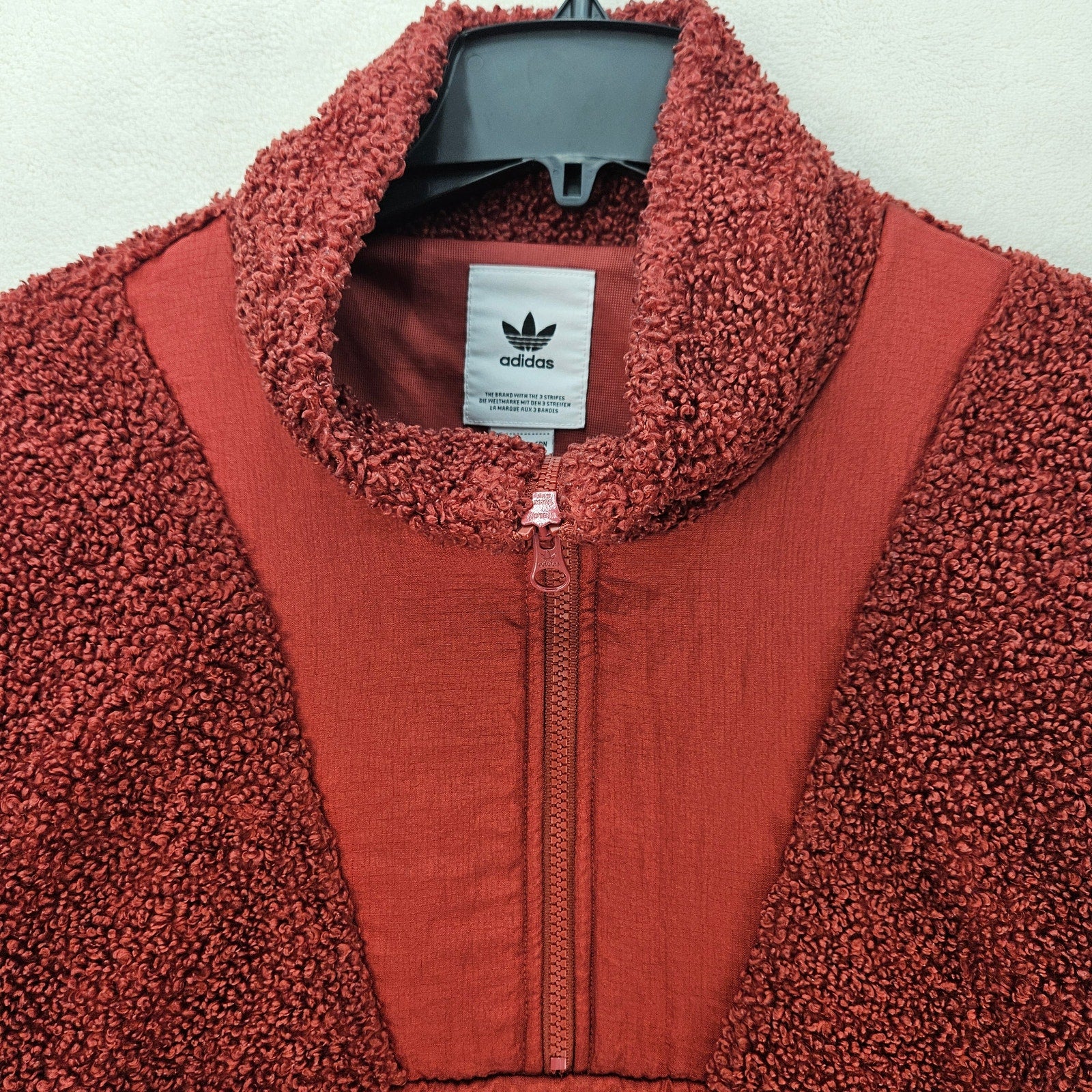 ADIDAS ORIGINALS WOMEN'S SMALL SHERPA FLEECE PULLOVER JACKET BURGUNDY HALF ZIP