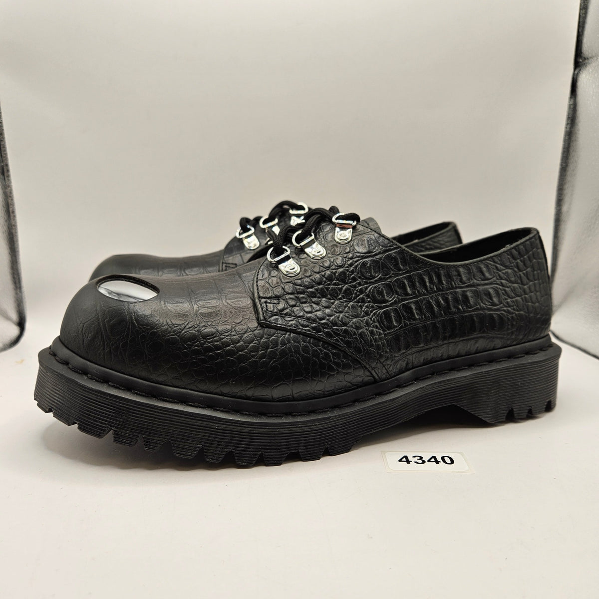DR MARTENS MEN'S 10 1461 BEX STEEL TOE CROC EMBOSSED FOREST GREEN (BLACK)