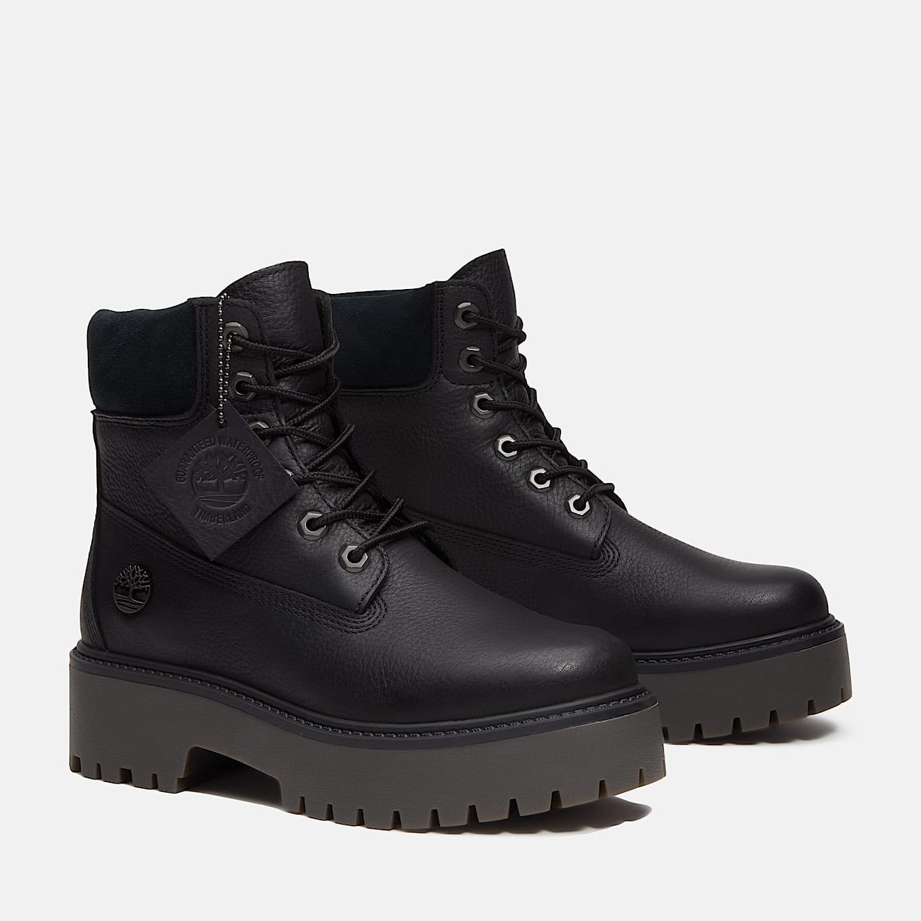 TIMBERLAND WOMEN'S 6 STONE STREET 6 INCH LACE WATERPROOF BLACK FULL GRAIN NIB