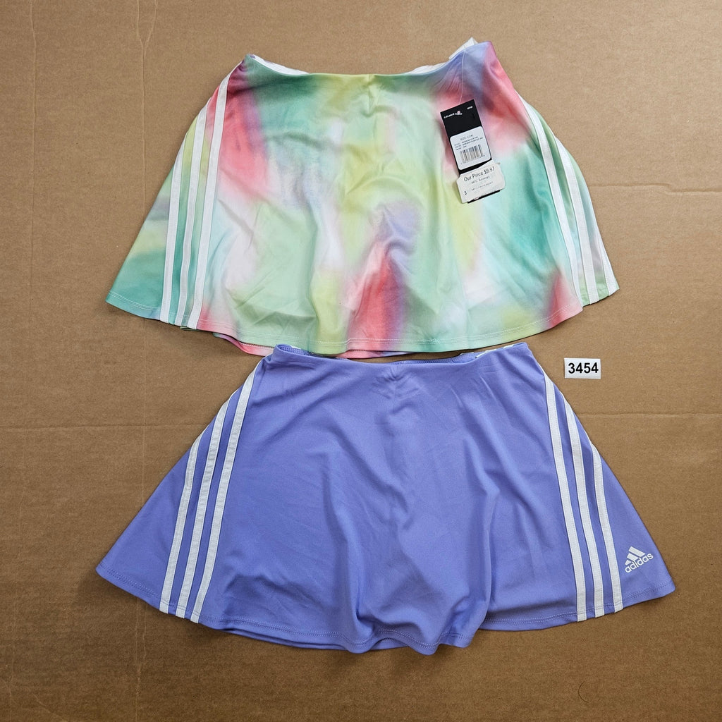 LOT OF 2 - ADIDAS GIRLS L TENNIS SKORT PURPLE TIE DYE ACTIVE SKIRTS NWOT