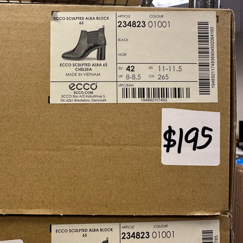 ECCO WOMEN'S 42 SCULPTED ALBA BLOCK 65 CHELSEA SHINE BLACK NIB 23482301001