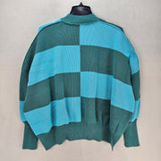 FREE PEOPLE SMALL COLOR BLACK OVERSIZED KNIT SWEATER GREEN BLUE MOCK NECK CHUNKY