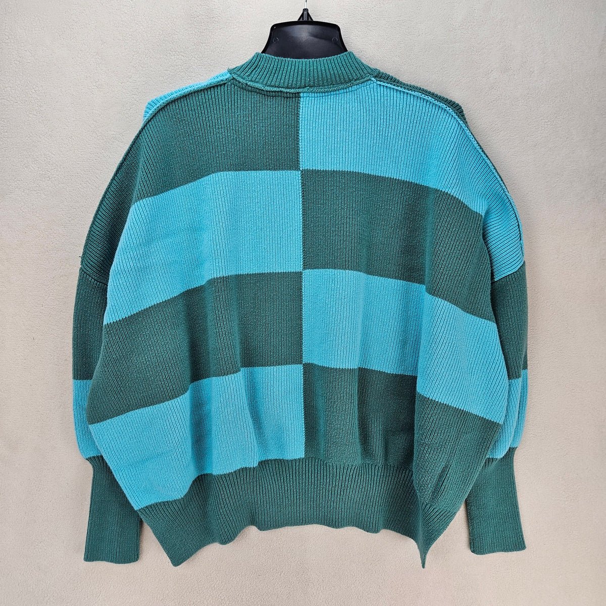 FREE PEOPLE SMALL COLOR BLACK OVERSIZED KNIT SWEATER GREEN BLUE MOCK NECK CHUNKY
