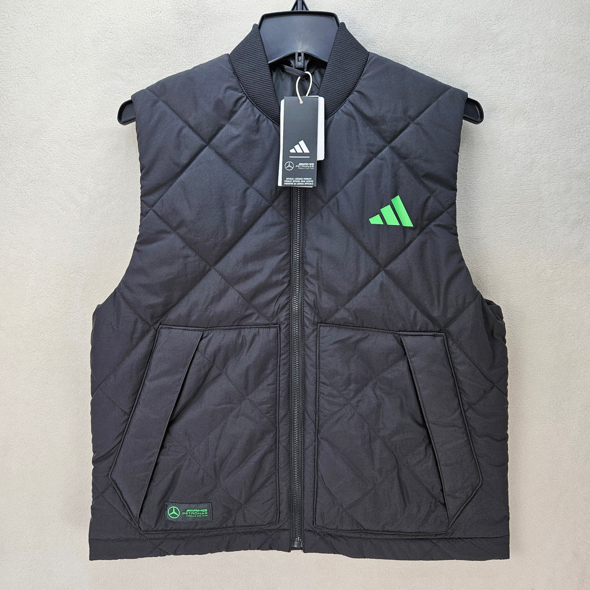 ADIDAS MEN'S SMALL MERCEDES AMG PETRONAS FORMULA 1 DOWN VEST BLACK JX8773