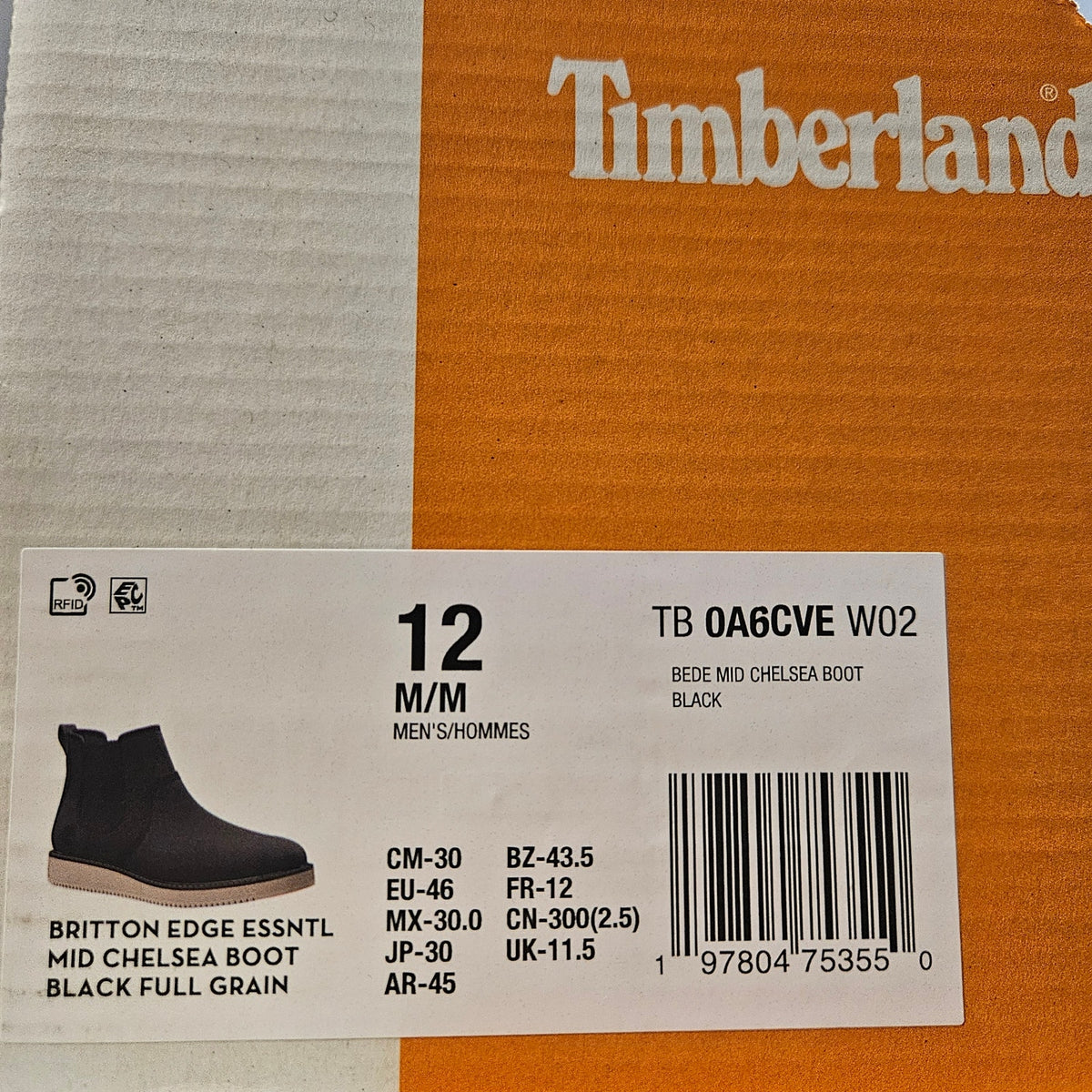TIMBERLAND MEN'S 12 BRITTON EDGE ESSENTIAL MID CHELSEA BOOT BLACK FULL GRAIN