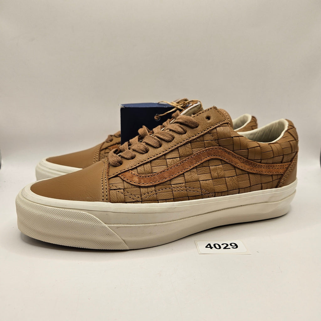 VANS M8 W9.5 OLD SKOOL WOVEN LEATHER BROWN TAN LOW TOP SNEAKER NWOB