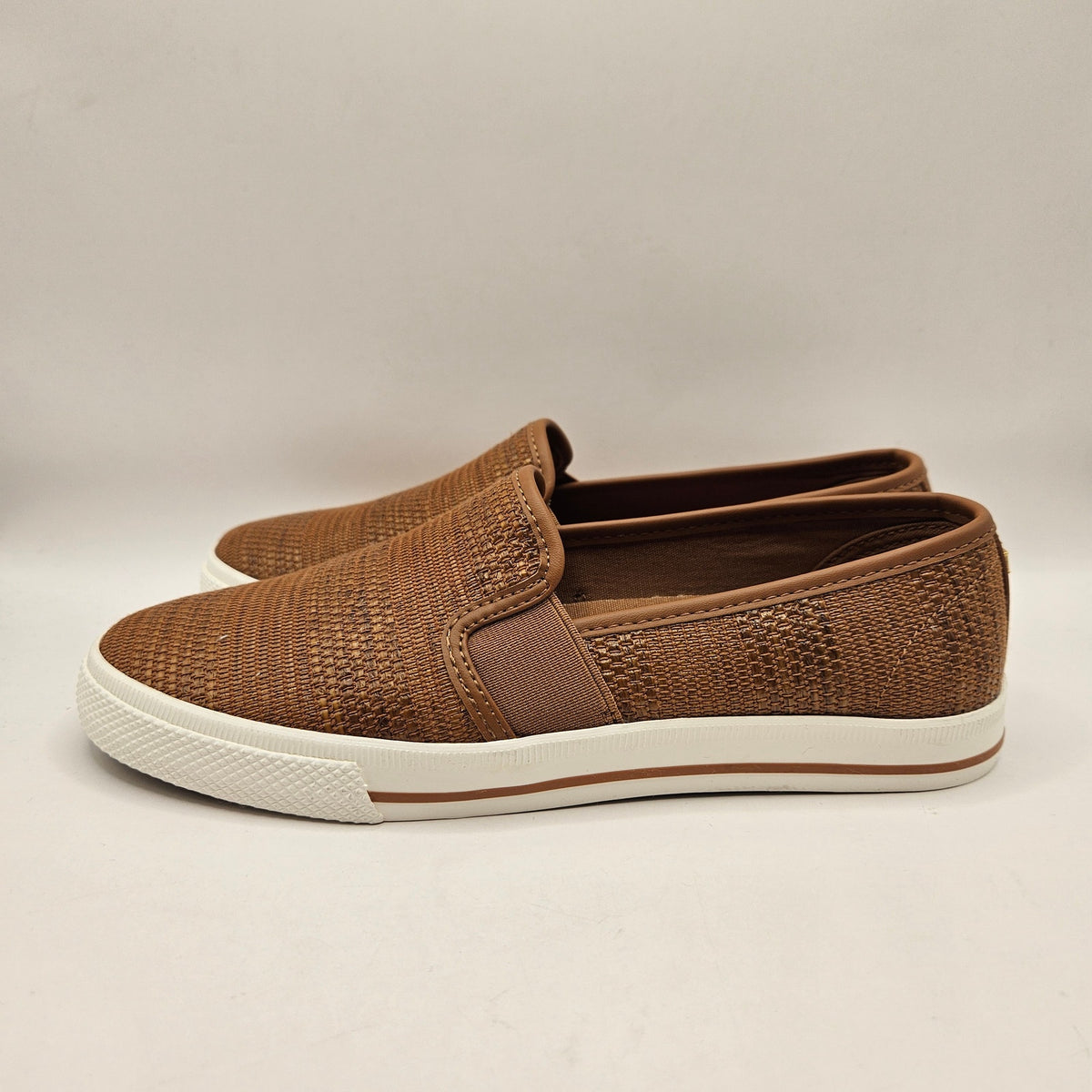 LAUREN RALPH LAUREN WOMEN'S 6.5 JINNY WOVEN SLIP-ON SNEAKER TAN NWOB