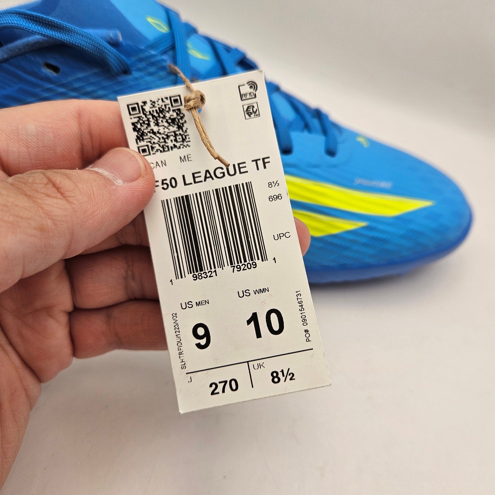 ADIDAS MEN'S 9 F50 LEAGUE TURF SOCCER SHOES JR8975 BLUE VOLT NWOB