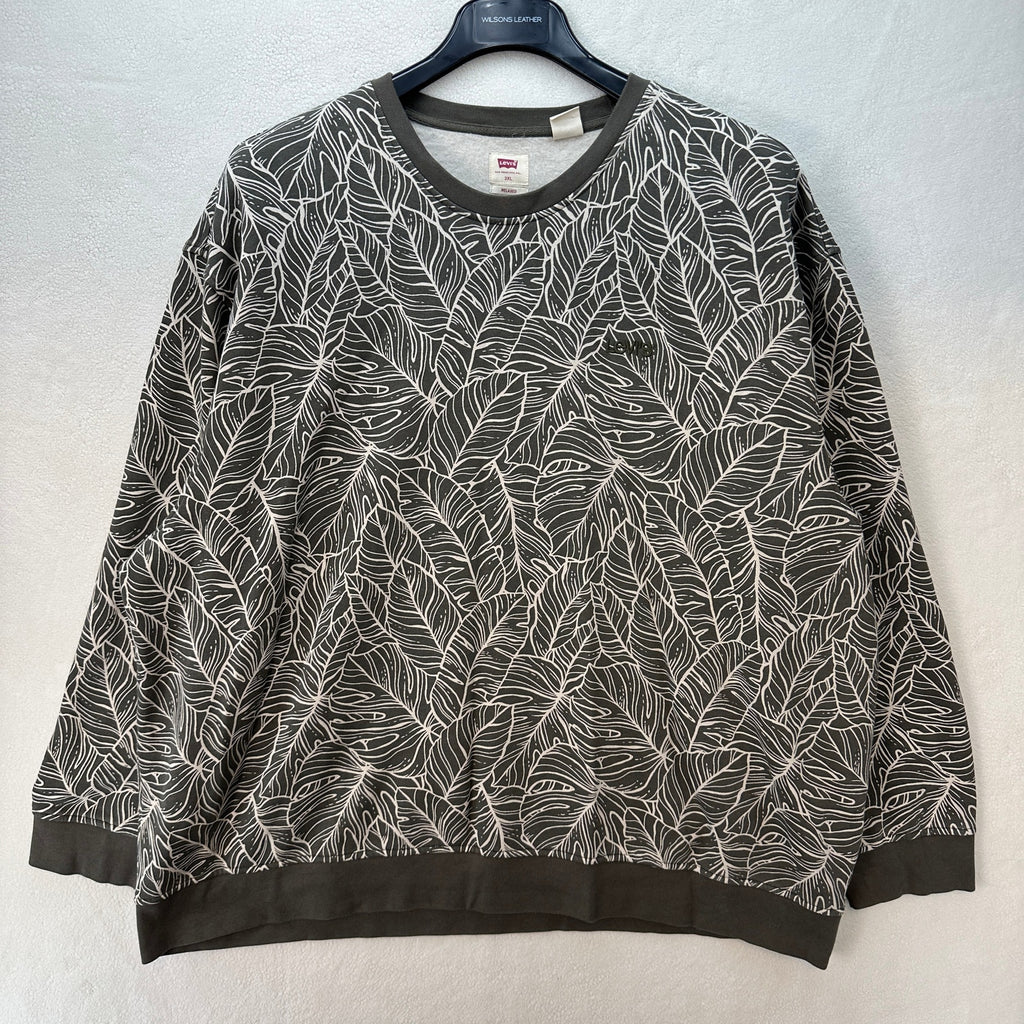Levi's Men's Relaxed 3XL Olive Green Leaf Pattern Crewneck Sweatshirt