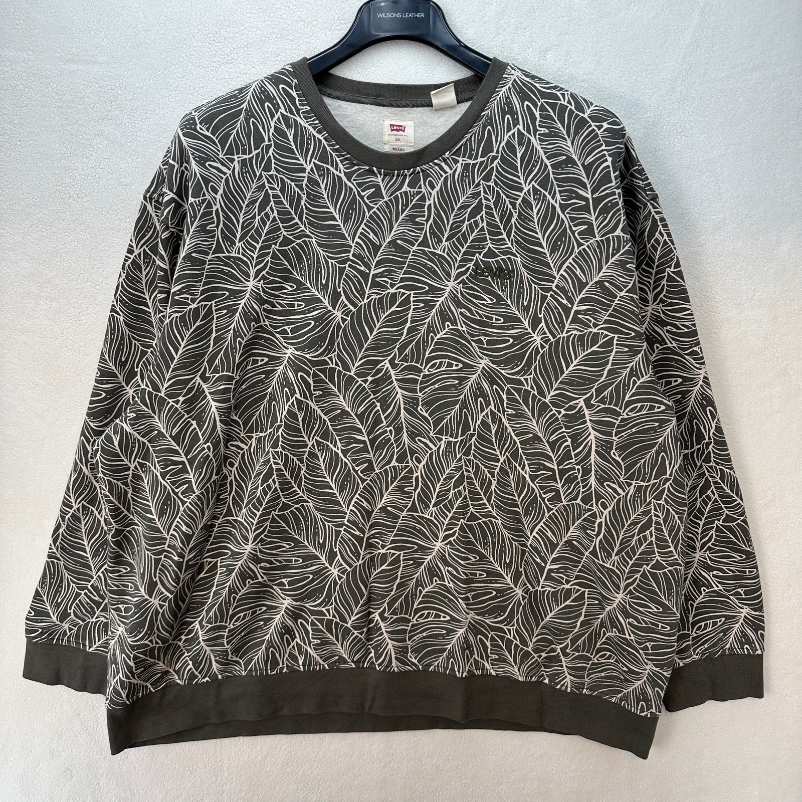 Levi's Men's Relaxed 3XL Olive Green Leaf Pattern Crewneck Sweatshirt