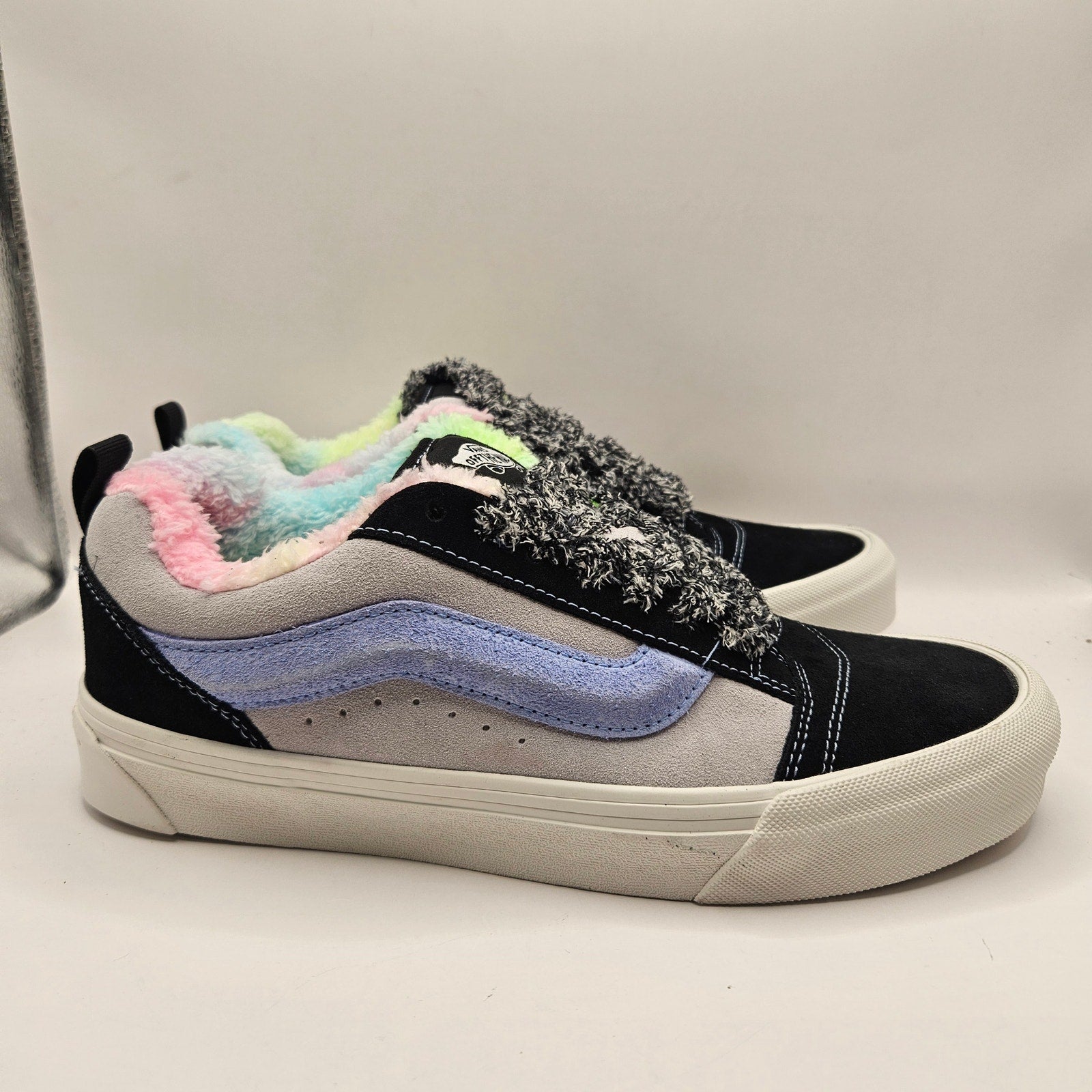 VANS MEN'S 9 KNU SKOOL PARTY ANIMAL RAINBOW BLACK SUEDE FAUX FUR NWOB