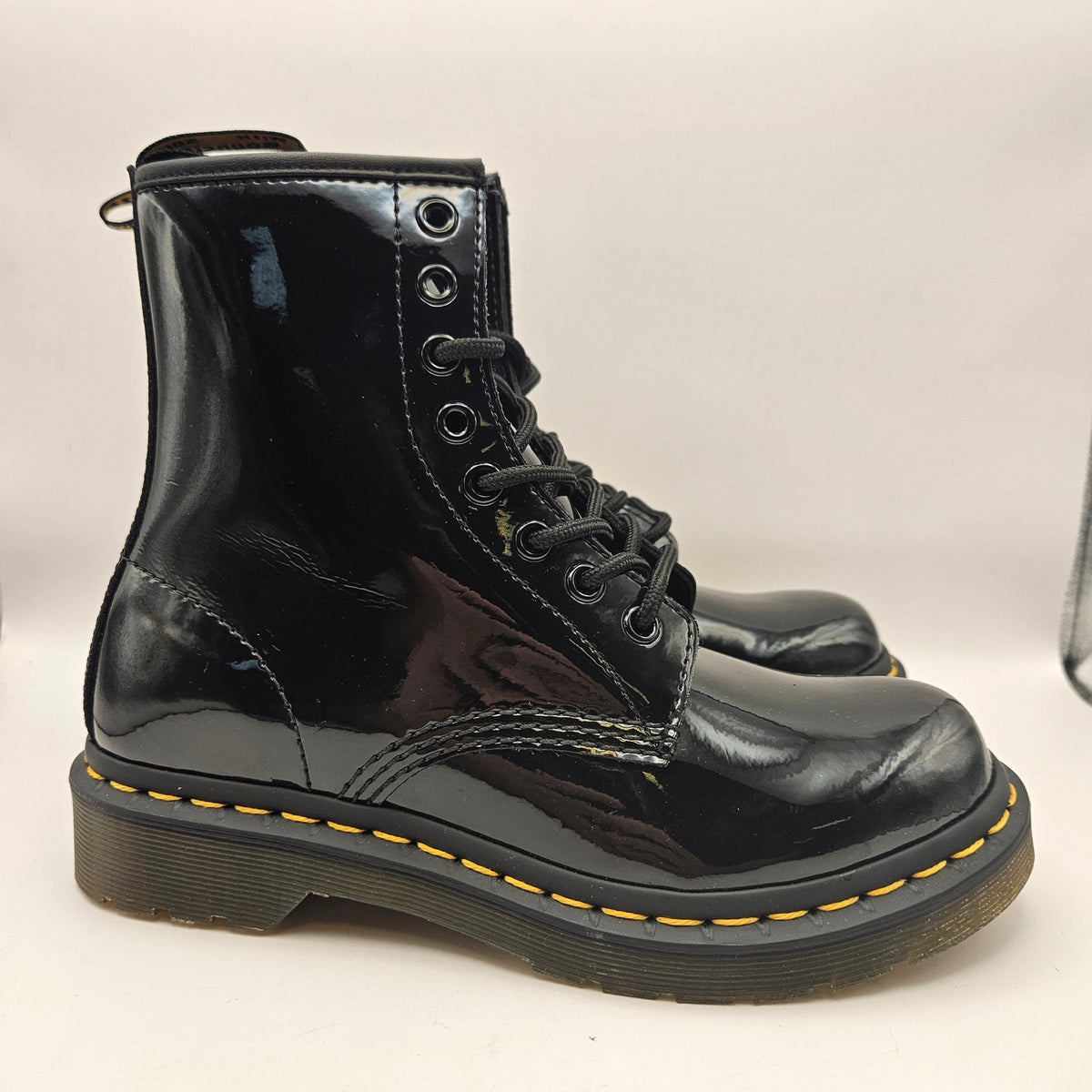 DR MARTENS WOMEN'S 6 1460 W BLACK PATENT LEATHER COMBAT BOOTS NWOB