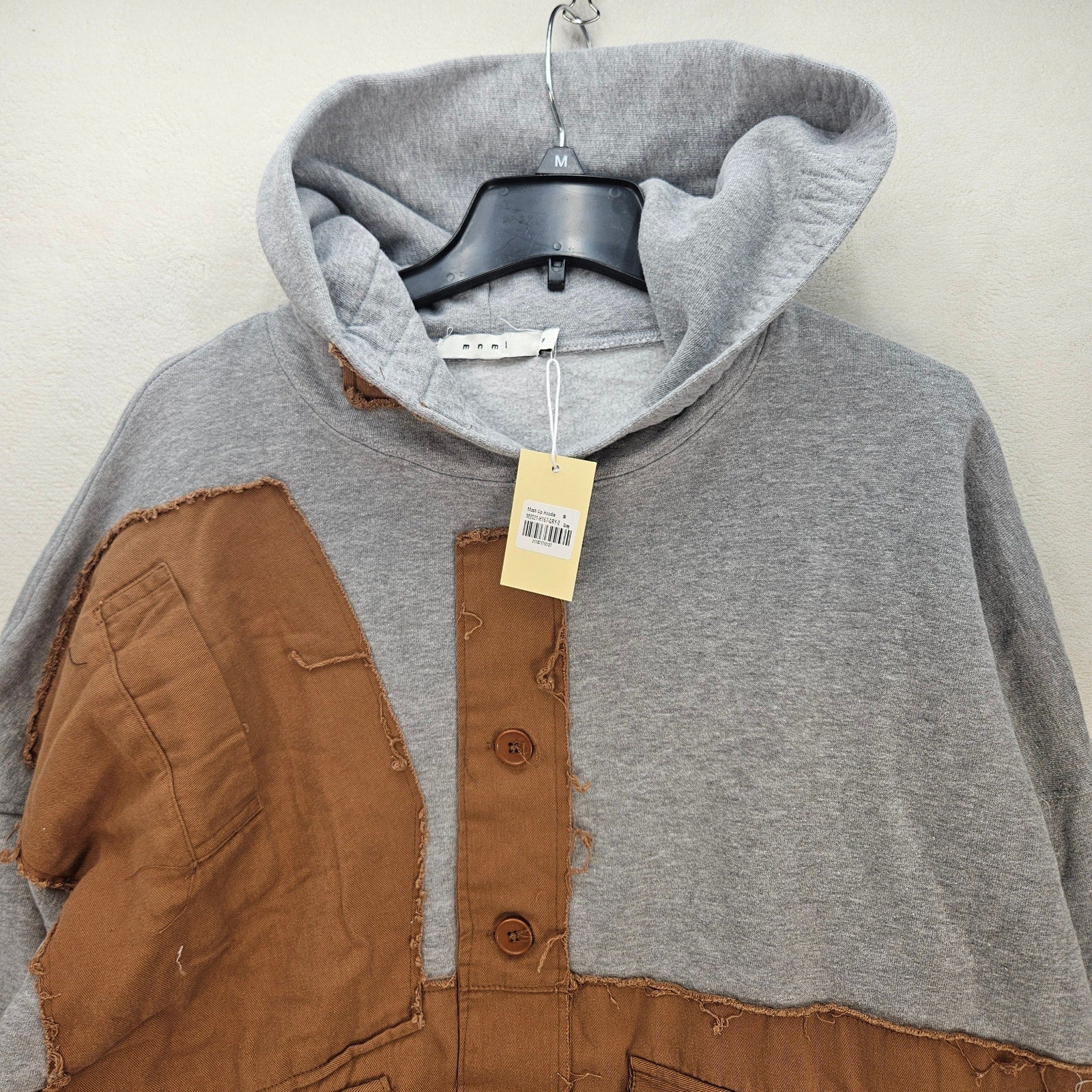 MNML MEN'S SMALL GREY MASH UP UTILITY PULLOVER HOODIE NWT