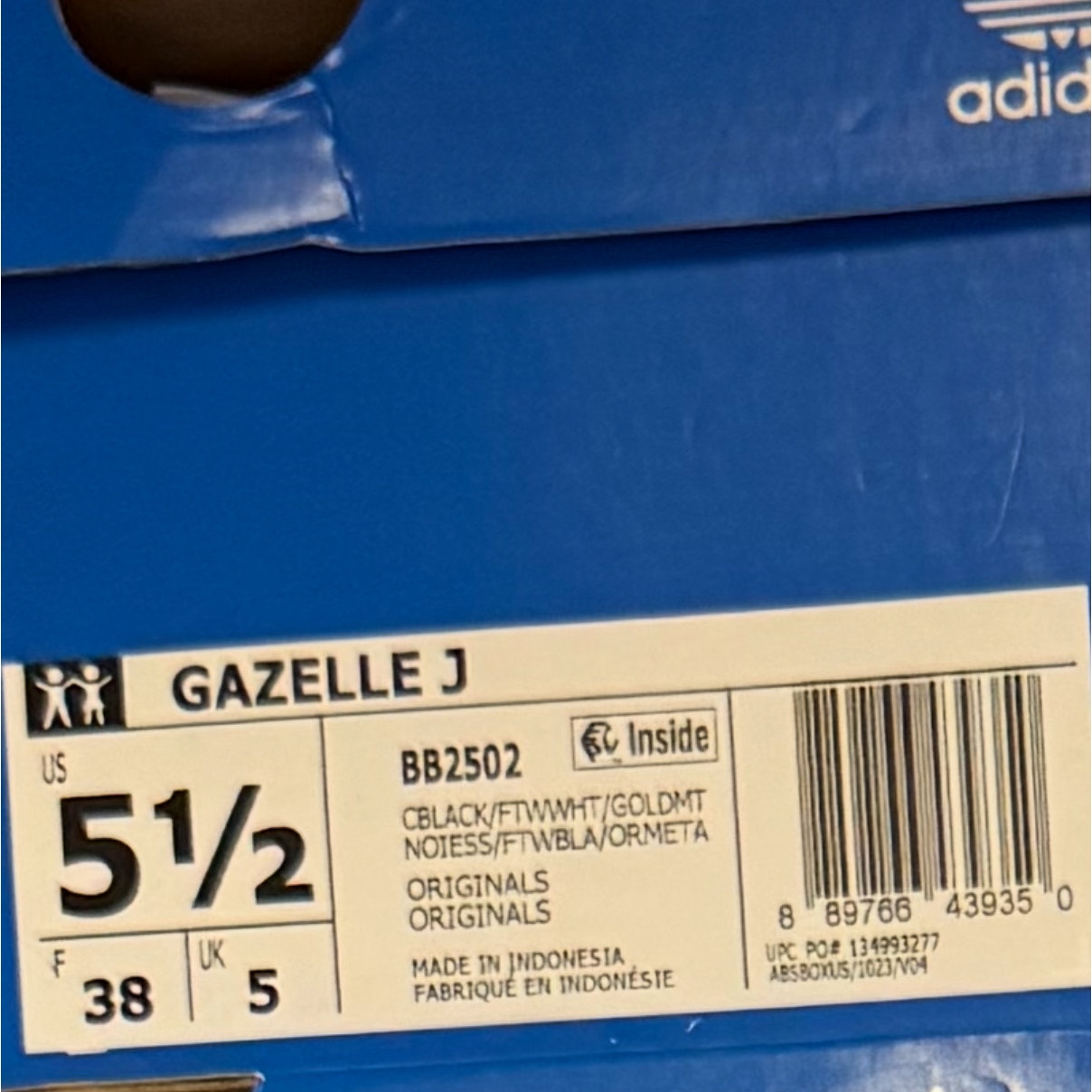 ADIDAS Original Kids' 5.5 CORE BLACK Gazelle Suede Black/White BB2502 NIB