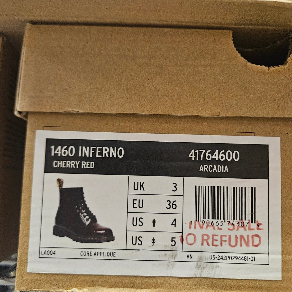 DR MARTEN WOMEN'S 5 ARCADIA CHERRY RED 1460 INFERNO 41764600