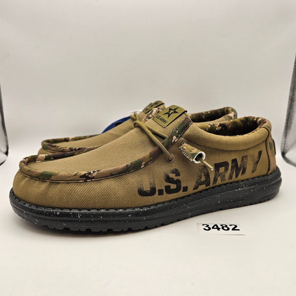 HEY DUDE MEN'S 13 WALLY US ARMY GREEN CAMO SLIP ON SNEAKER NWT 43080-386