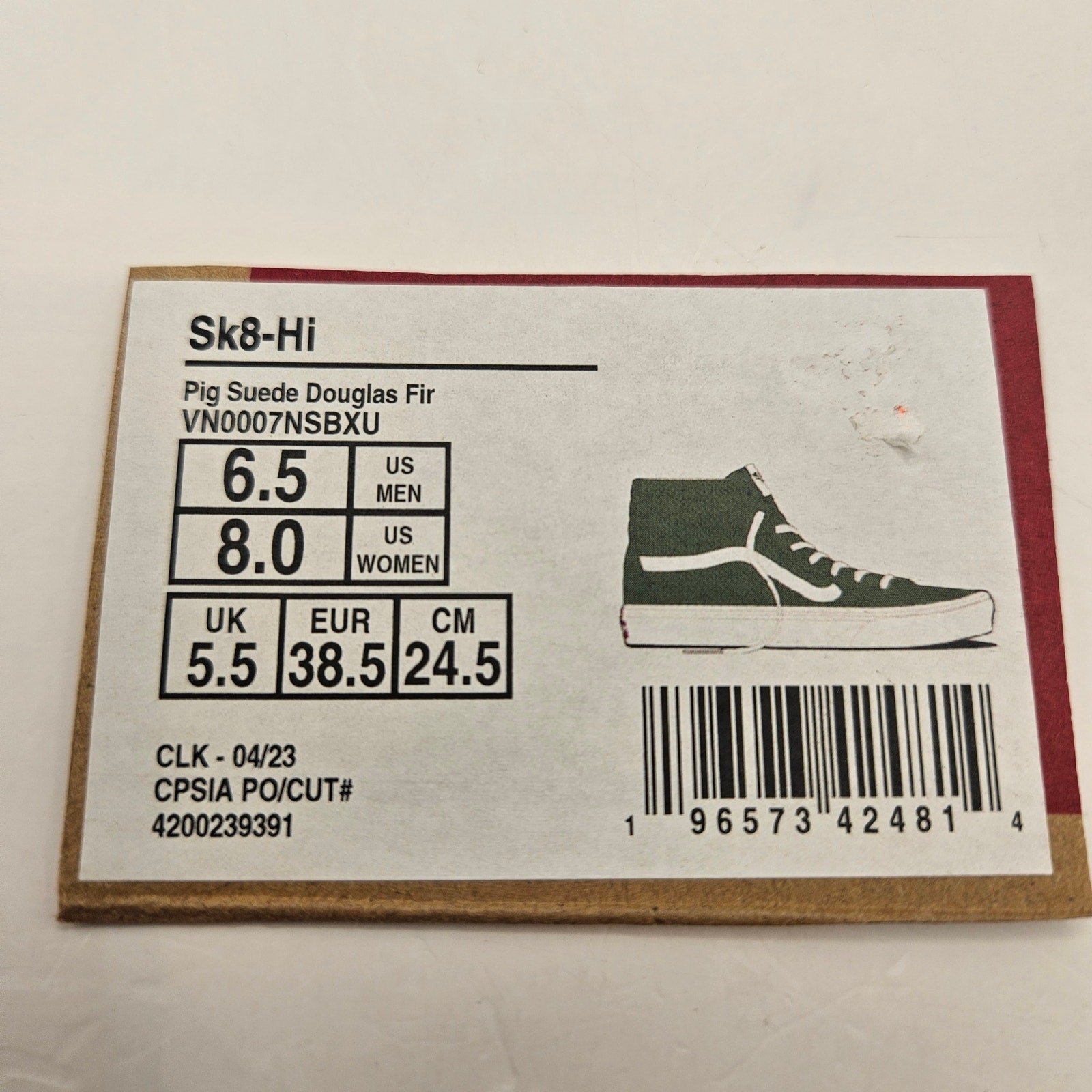 VANS WOMEN'S 8 SK8 HI PIG SUEDE DOUGLAS FIR GREEN RARE NWOB