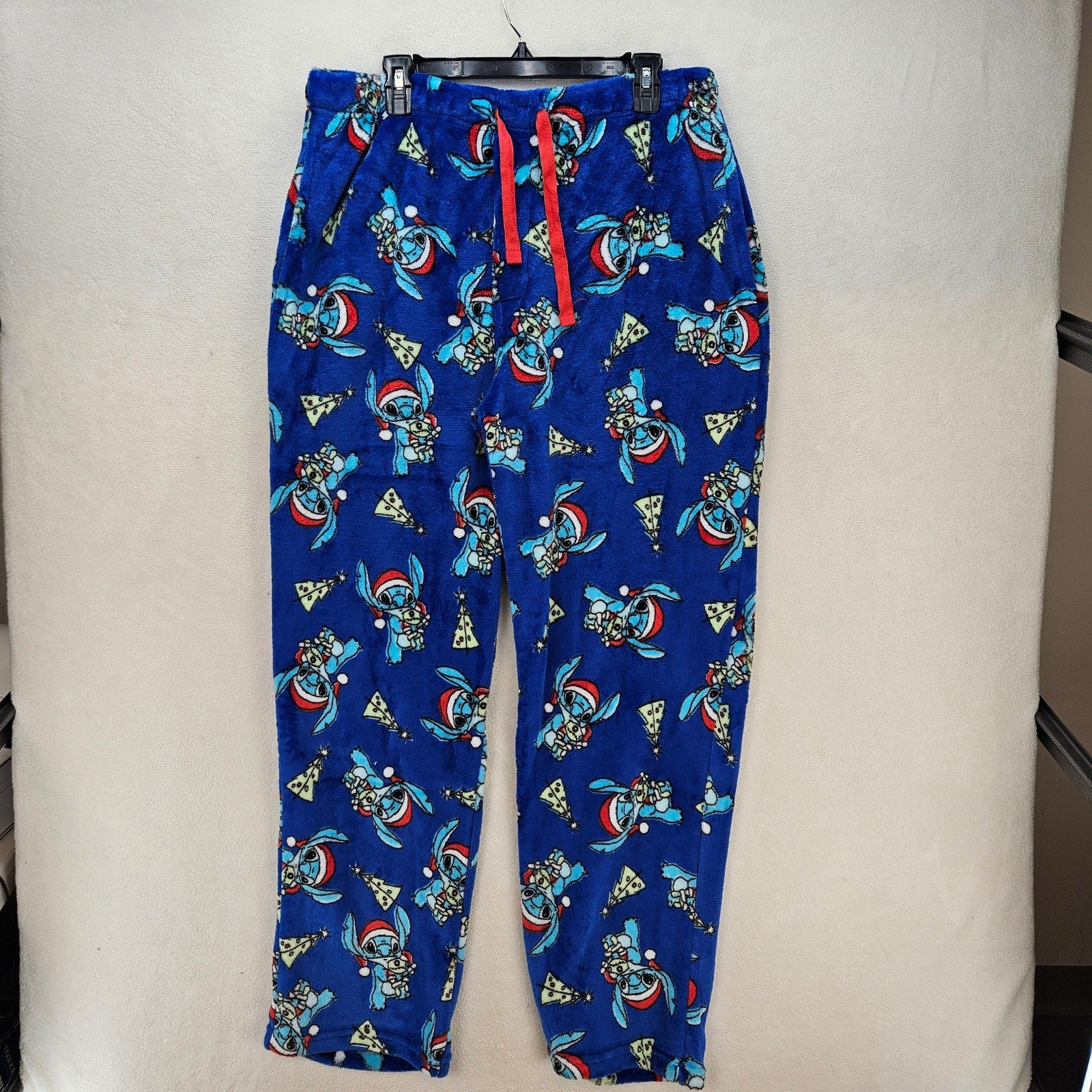 LILO STITCH CHRISTMAS SLEEPWEAR LARGE FLEECE PAJAMA PANTS BLUE NWOT